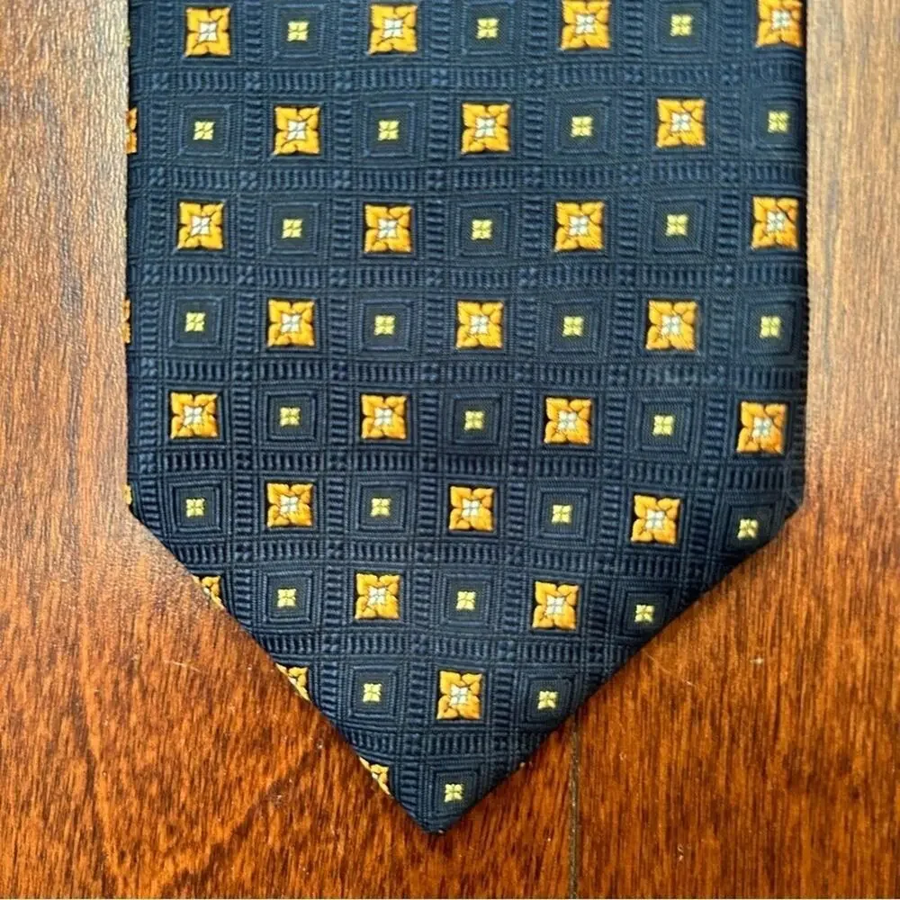Robert Talbott Carmel Woven 100% Silk Tie, Navy and Orange, Hand Sewn in the USA